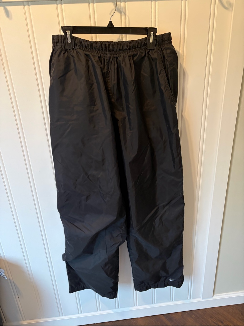 Vintage 90s Nike Nylon Baggy Track Pants Black Red Swoosh Tag XL Skater Gorpcore